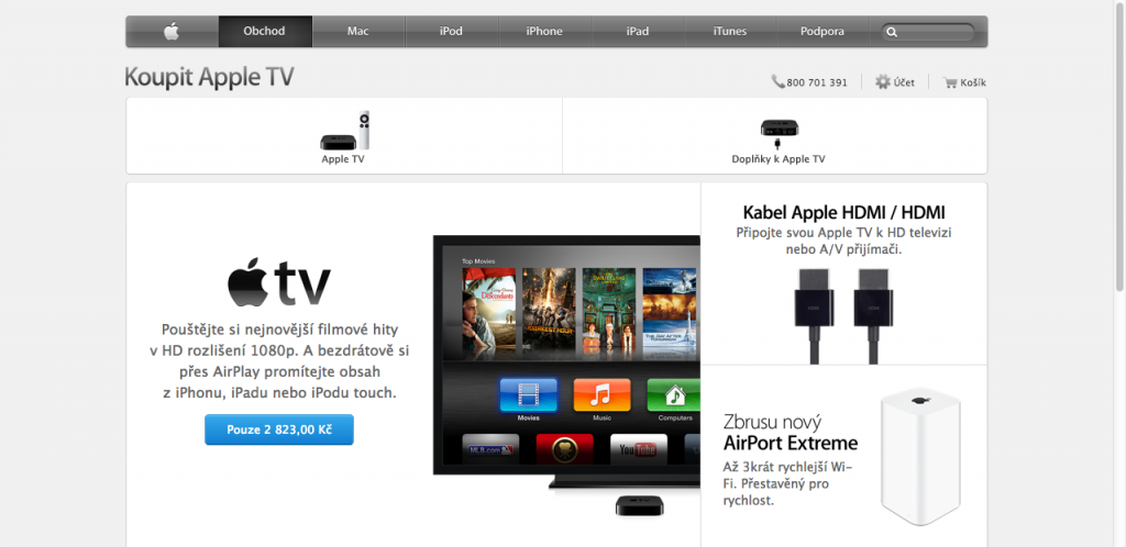 Apple TV samostatná sekce Apple Online Store